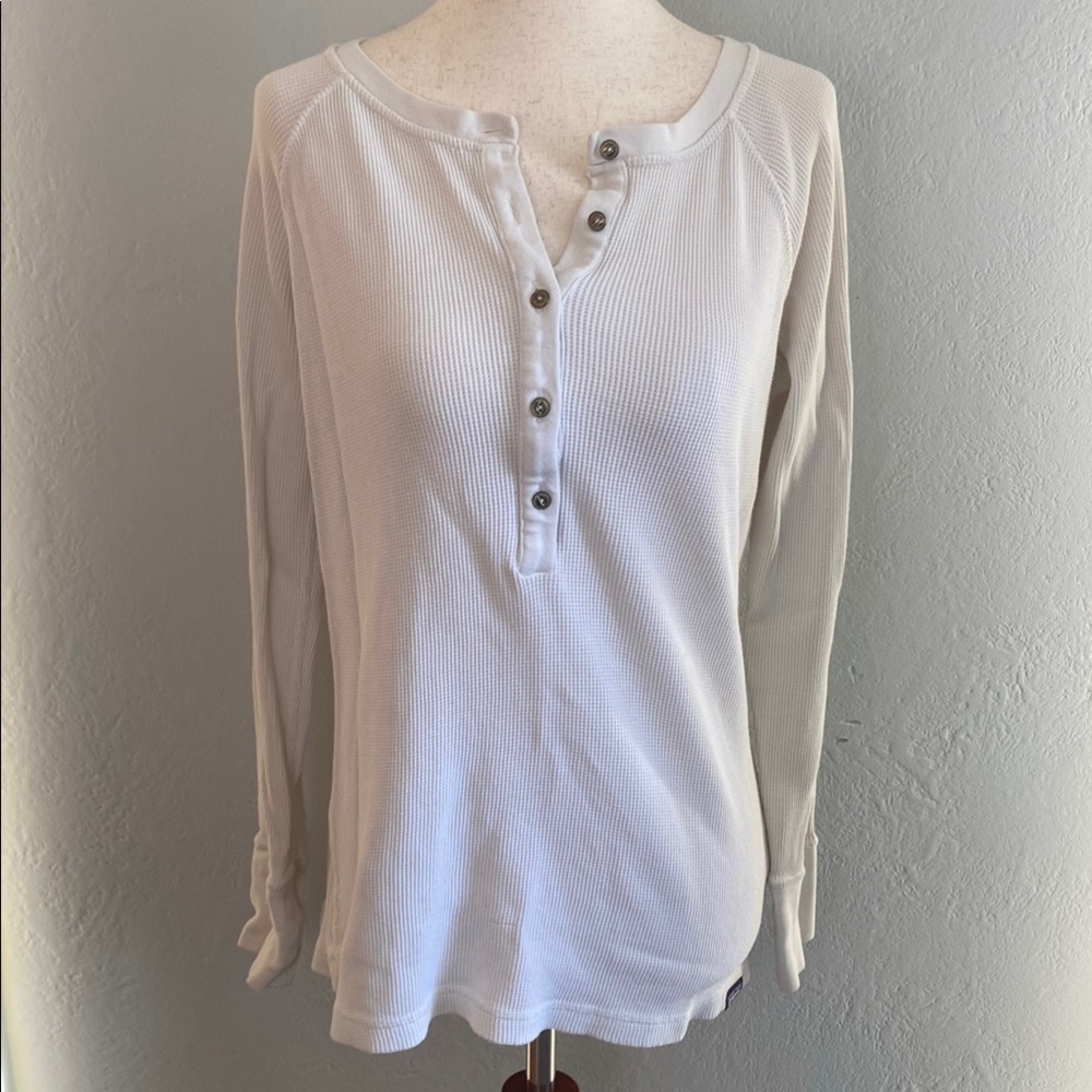 Patagonia Long Sleeve Henley Top- White- Women Sz S